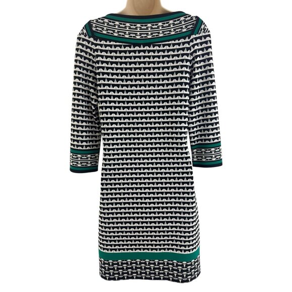 Max Studio Black Green White Boatneck Geometric Print Dress Sheath Size M Office - Picture 3 of 7